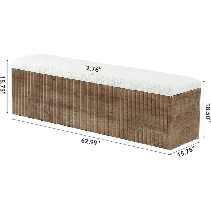 Upholstered End of Bed Storage Bench, 63" Farmhouse Wooden Entryway Bench with Cushion, Padded Ottoman