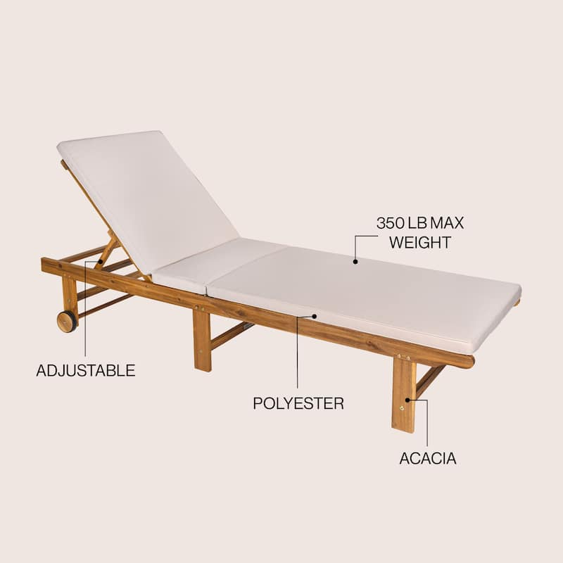 Adjustable Outdoor Chaise Lounge w/ Cushion & Wheels - JONATHAN Y
