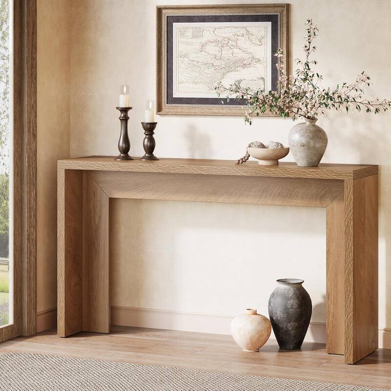 Farmhouse Brown Wood Console Table Entryway Table for Living Room - Light Brown