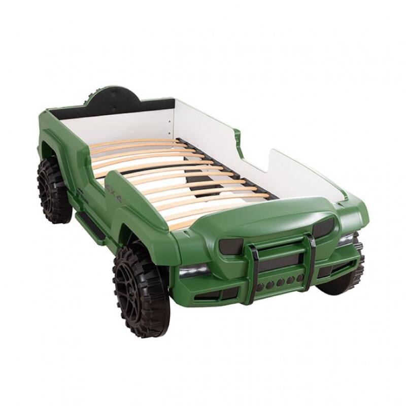 Randy SUV Twin Bed with Lights and Sound Effects, Green Faux Leather