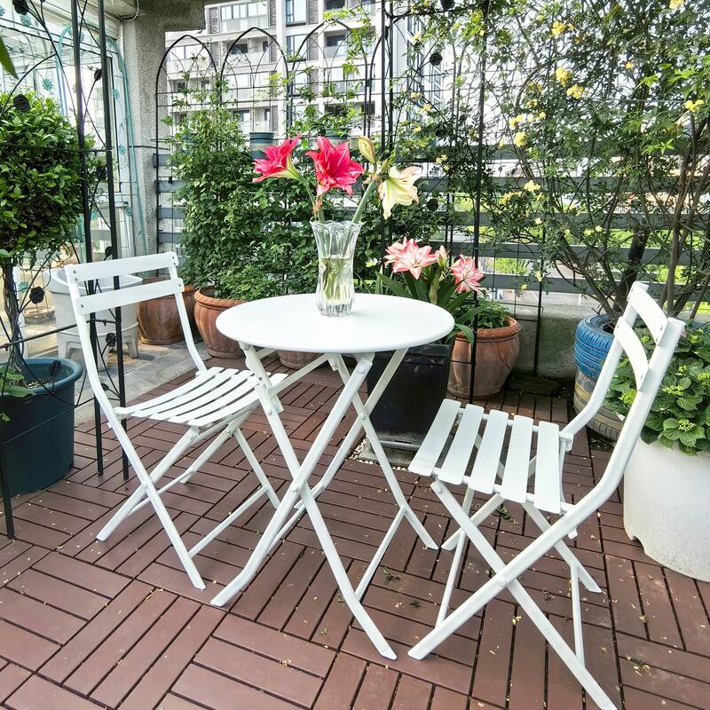 Modern 3 Piece Patio Bistro Set w/ Foldable Round Table and Chairs