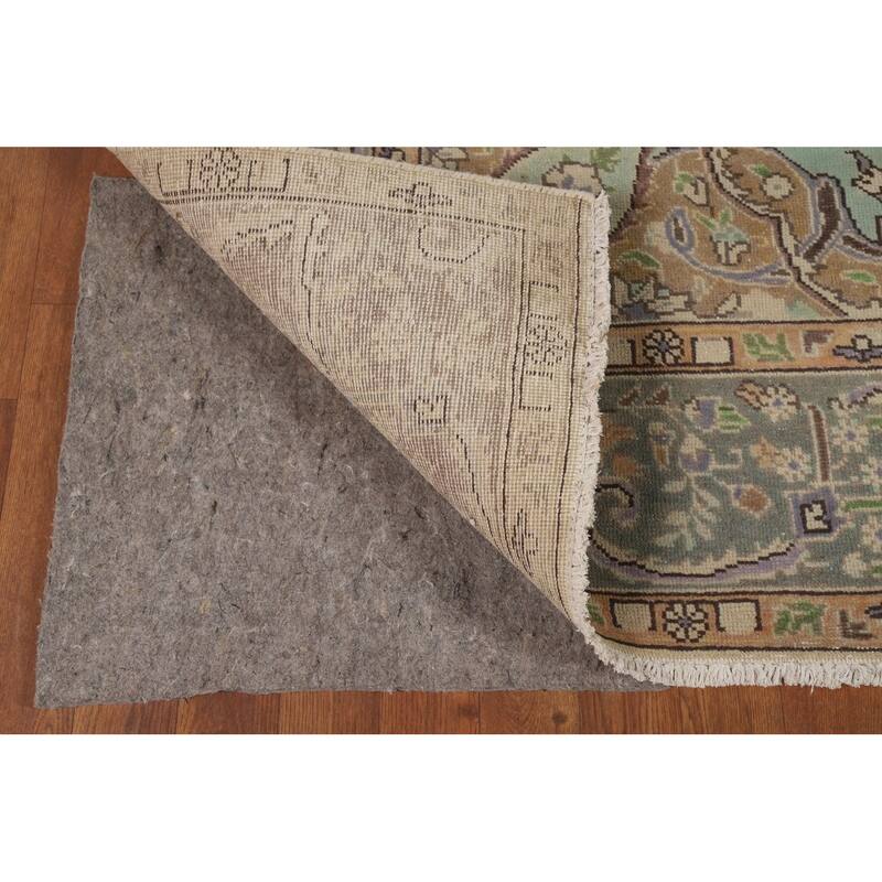 Aqua Green Medallion Tabriz Persian Area Rug Hand-Knotted Wool Carpet - 6'2"x 9'3"