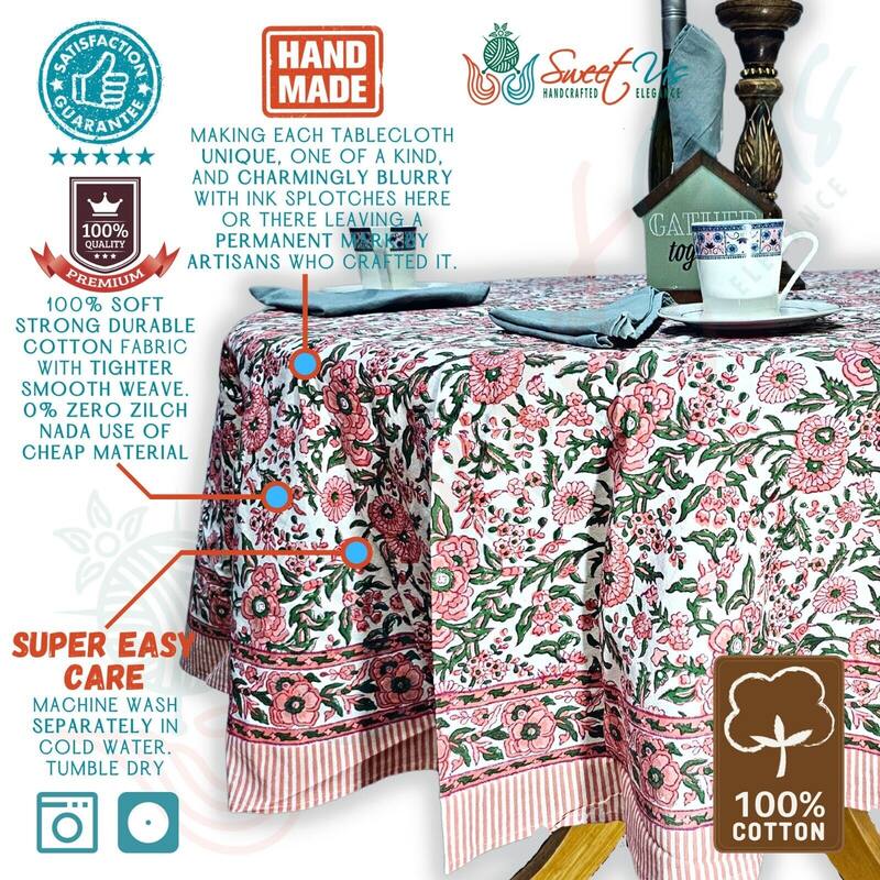 Cotton Floral Block Print Tablecloth Collection