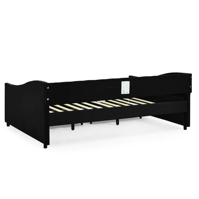 Full Size Upholstered Tufted Daybed with Drawers and Copper Nail