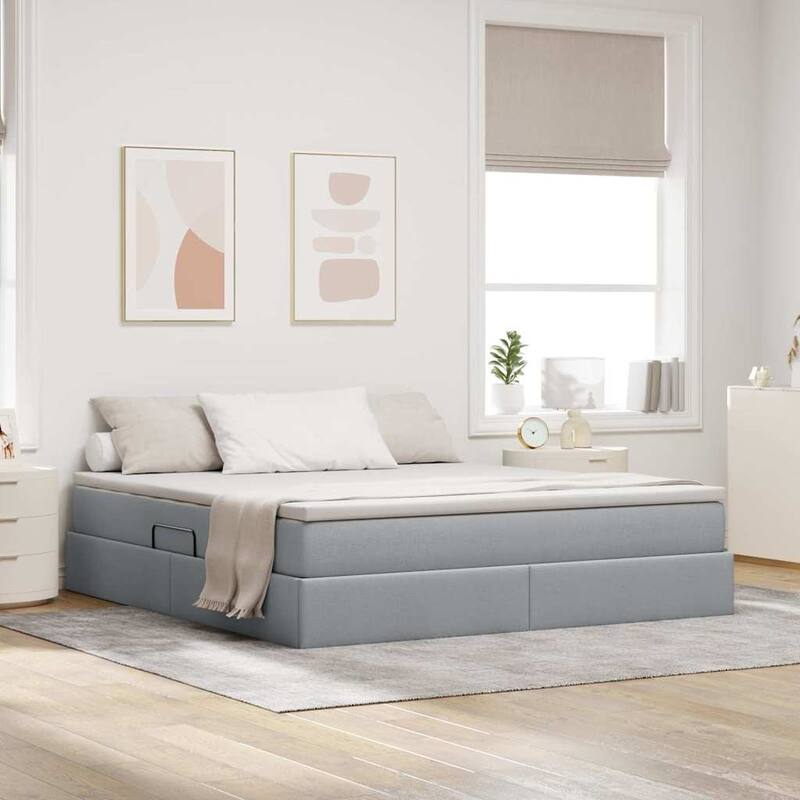 vidaXL Storage Bed with Mattress in Polyester - Light grey (3)