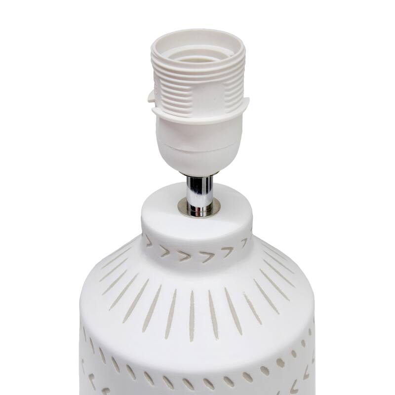 Tribal Hand Painted Ceramic Table Lamp with White Drum Shade - 17" - Cream