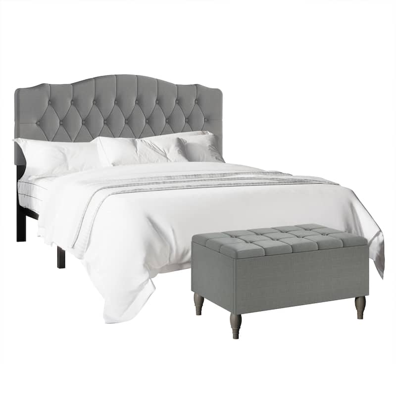 CraftPorch 2 Piece Bedroom Bench Set Transitional Button Tufted Bed
