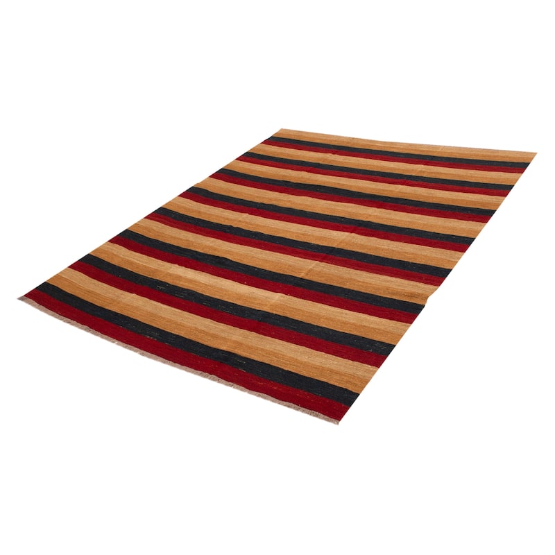 ECARPETGALLERY Flat-Weave Natural Brown, Red Wool Tapestry Kilim - 8'1 x 10'4