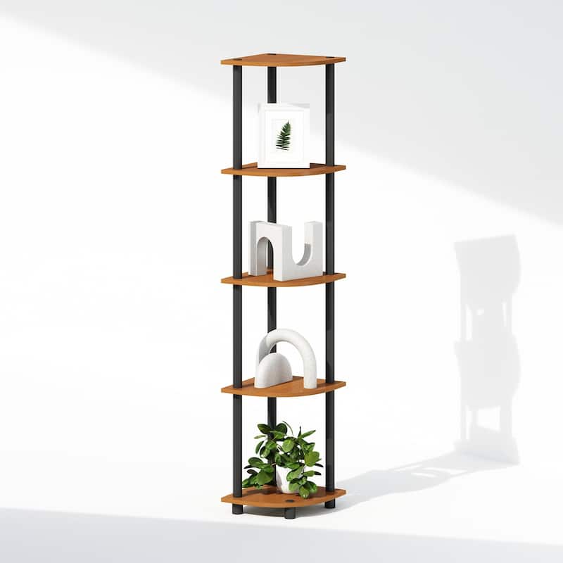 5 Tiers Wood Household Shelving Unit in Light Cherry/Black (11.6 in. W x 57.7 in. H x 11.6 in. D)