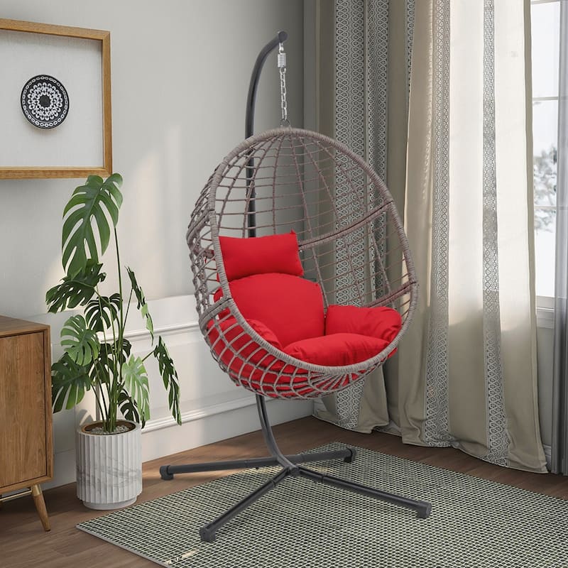 Maypex Outdoor Wicker Basket Swing Chair with Stand