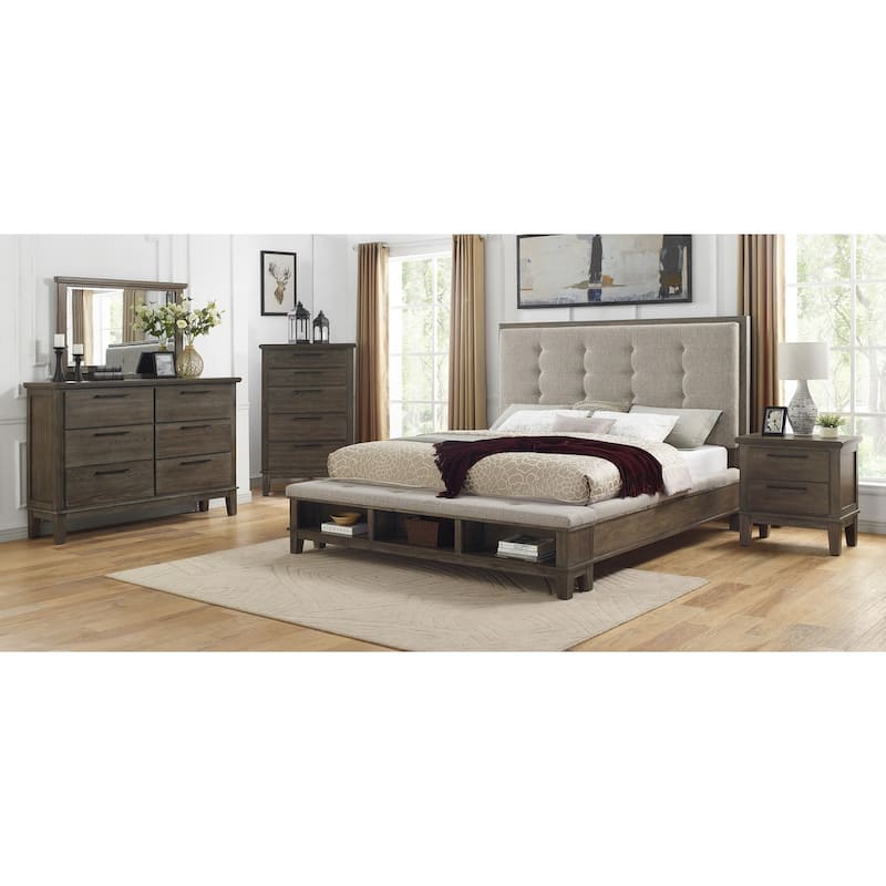 Merna Brown Fabric Upholstered Tufted Storage Bed