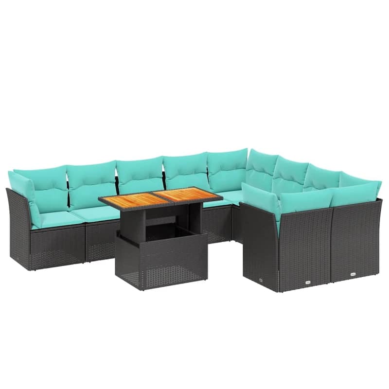 vidaXL Patio Sofa Set with Cushions Outdoor Furniture 10 Piece Poly Rattan - 24.4" x 24.4" x 27.2"