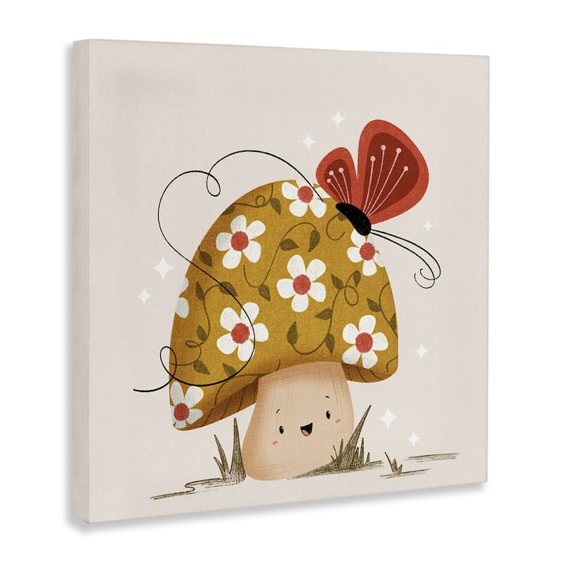 Stupell Happy Mushroom & Butterfly Canvas Wall Art Design By Sarah Hickman