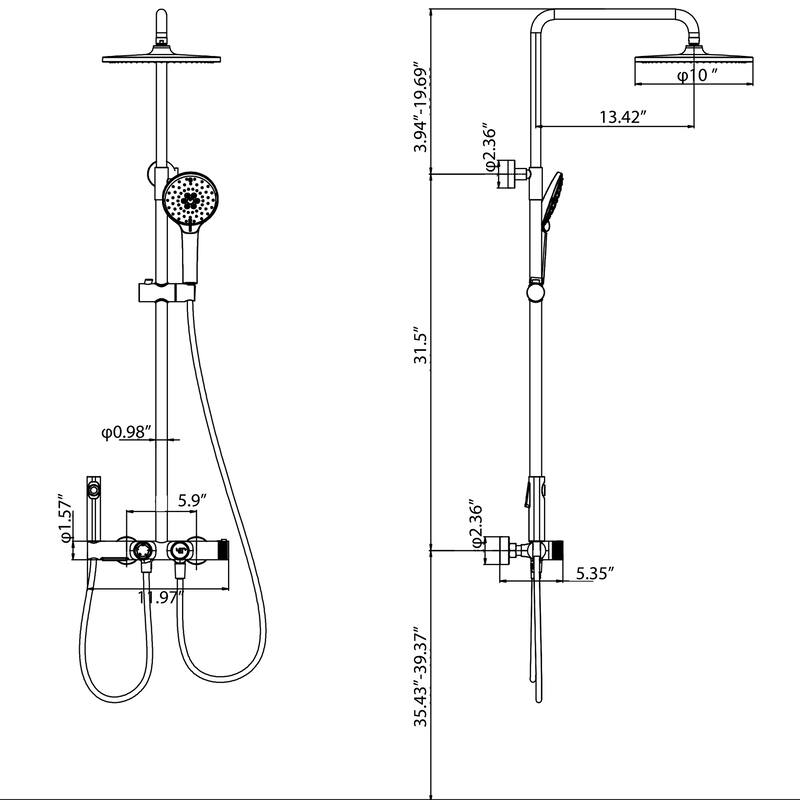 4-Function Thermostatic Rainfall Shower System with Rough-In Valve, Rain Mixer Shower Combo Set