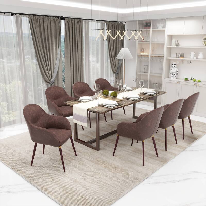 Elias Dining Chair Upholstered in Leather Velvet and Powder Coated Legs Set of 2