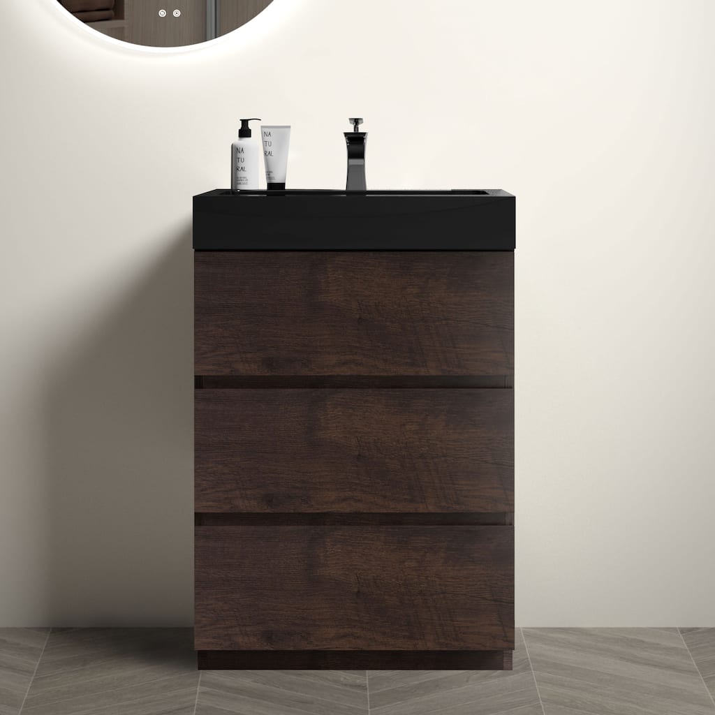 24"Bathroom Vanity with Sink, Large Storage Freestanding Bathroom Vanity,One-Piece Black Sink Basin without Drain and Faucet