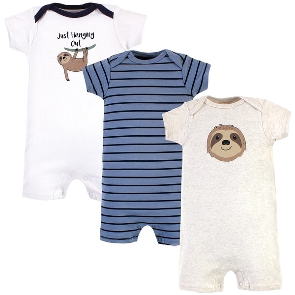 slide 1 of 1, Hudson Baby Infant Boy Cotton Rompers, Sloth 12 - 18 Months - Blue