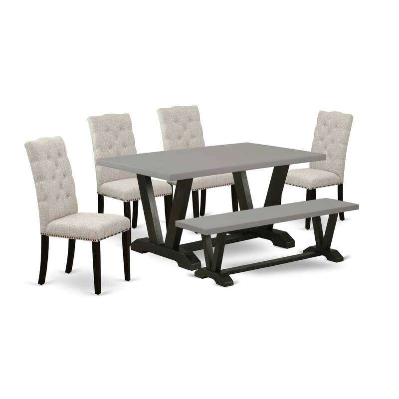 Small Dining Table Set - 6 Piece Kitchen Set - 4 Parsons Chairs & Bench - Rectangular Wood Table