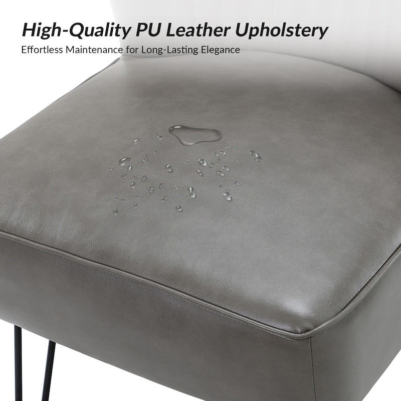 Donia Modern Faux Leather Wingback Armless Side Chair with Metal Legs by HULALA HOME