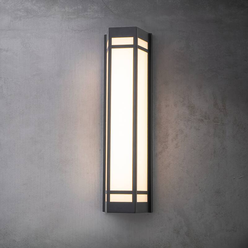 CraftHome Modern Craftsman Style Exterior Wall Sconce in Black with Frosted Acrylic Shade Integrated LED Outdoor Wall Light - W6" - Black