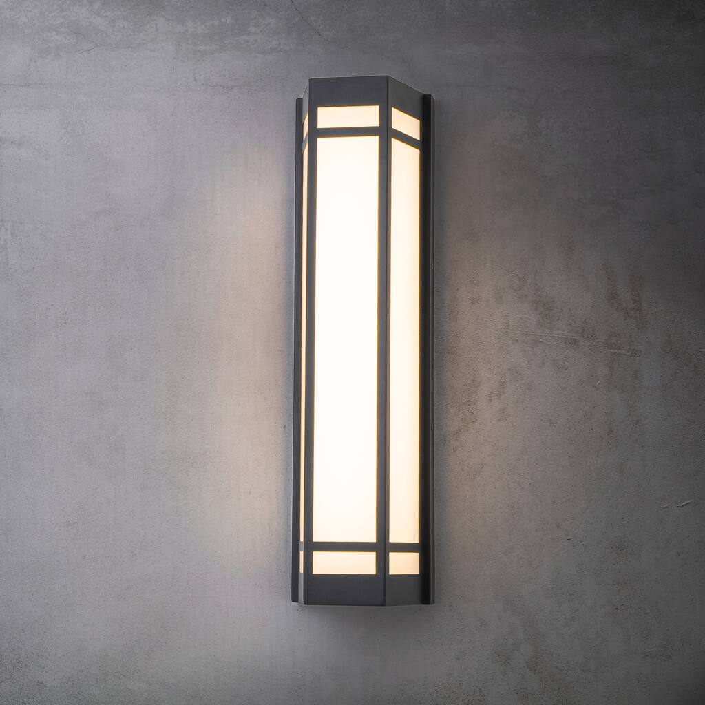 CraftHome Modern Craftsman Style Exterior Wall Sconce in Black with Frosted Acrylic Shade Integrated LED Outdoor Wall Light