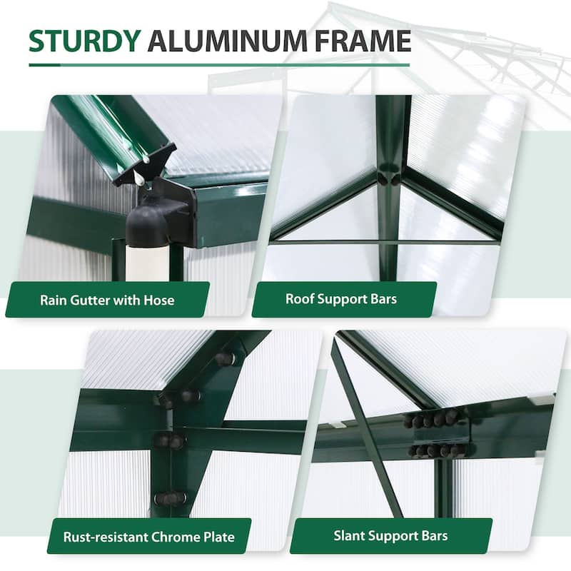 EAGLE PEAK 6x8x7 PC Walk-in Hobby Greenhouse with Adjustable Roof Vent and Rain Gutter,Dark green