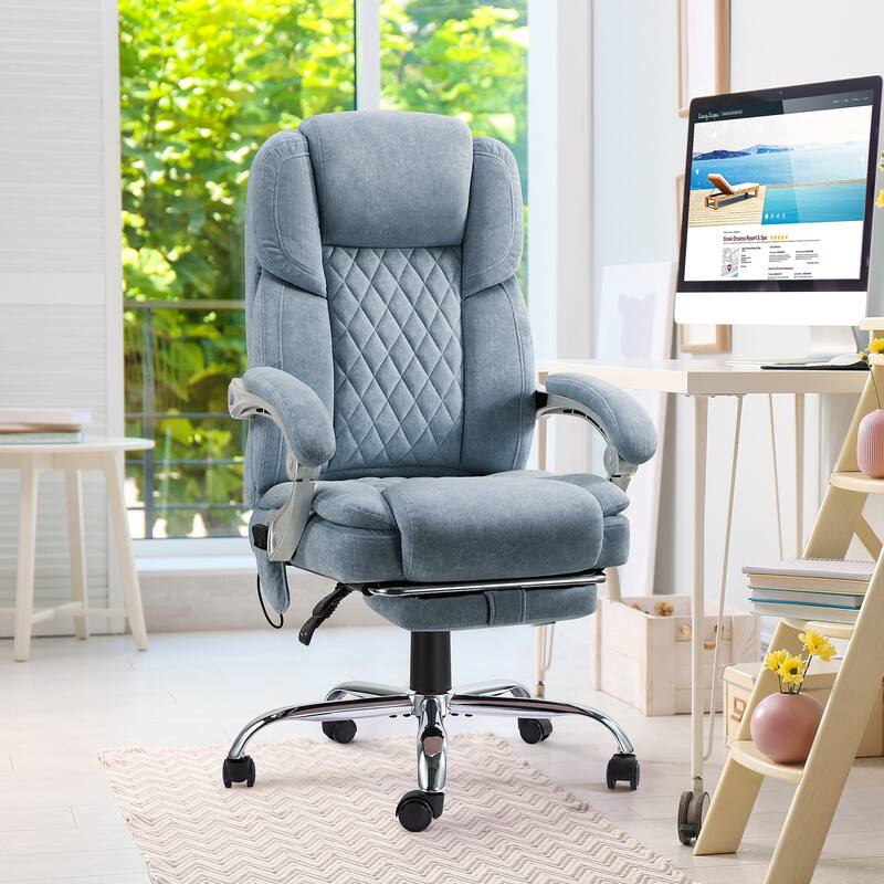 EROMMY Heated Massage Office Chair with Footrest, Ergonomic Reclining Desk Chair with Lumbar Support and Adjustable Height. - Grey Blue