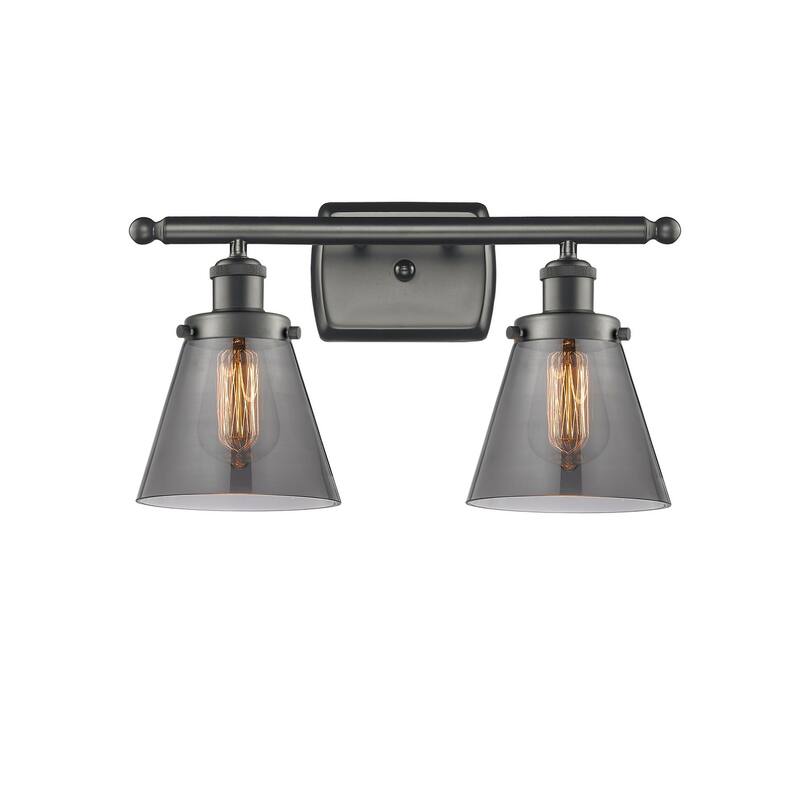 Innovations Lighting Small Cone 2 Light 16" Wide Vanity Light - Oil Rubbed Bronze / Plated Smoke