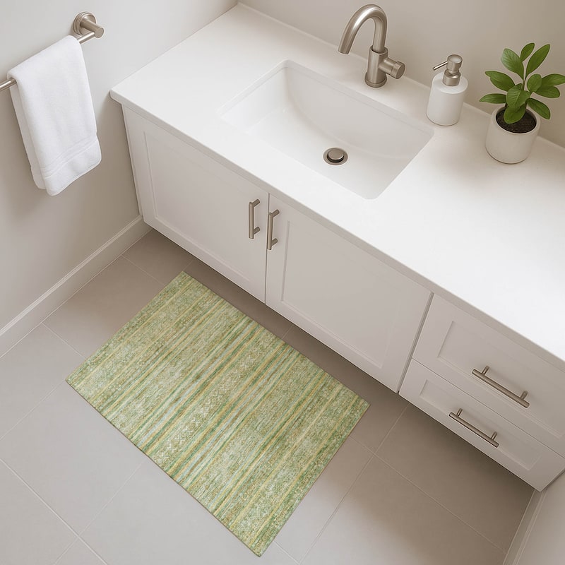 Premium Washable Super Soft Global Stripes Mayfield Rug - Green - 1'8" x 2'6"