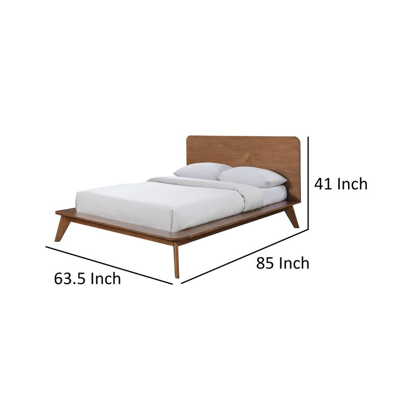 Stacy Queen Size Platform Bed, Panel Headboard, Walnut Brown Solid Wood