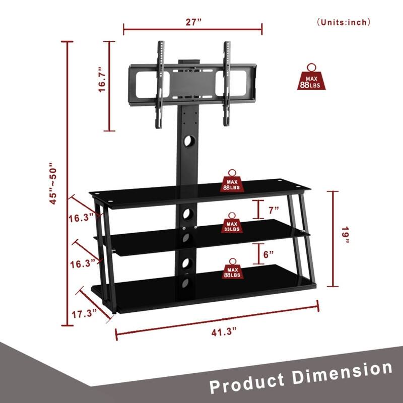 Black Angle And Height Adjustable Tempered Glass TV Stand