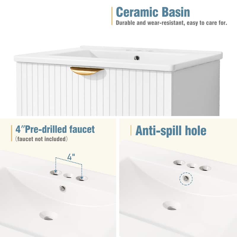 Modern 24-Inch Wall-Mounted Bathroom vanity with 2 Drawers