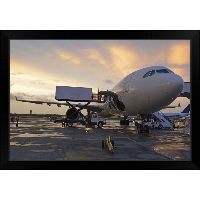Shop Airplane On Tarmac At Sunset Black Framed Print Overstock