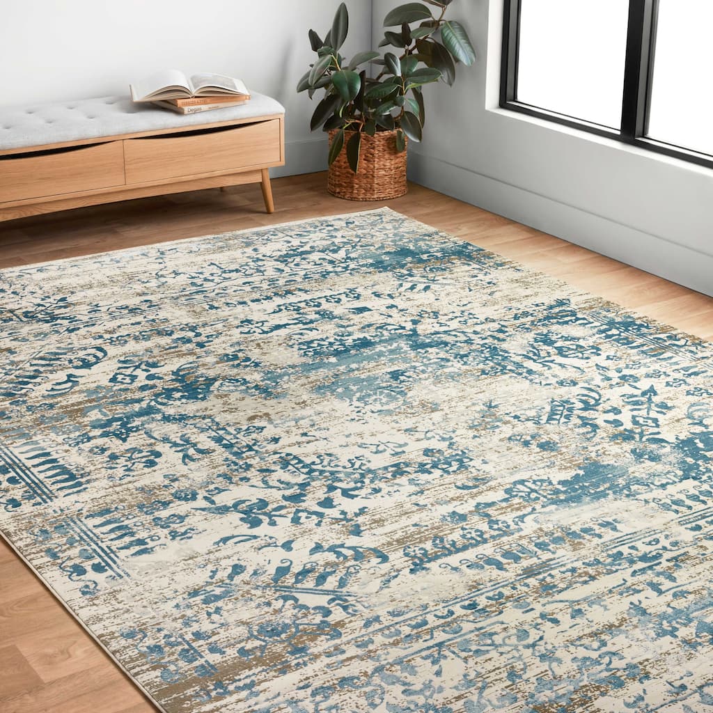 Alexander Home Augustus Persian Inspired Scroll Distressed Area Rug