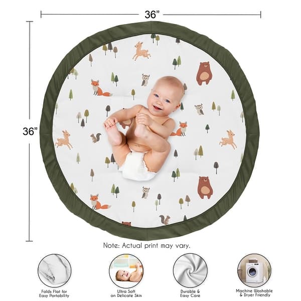 Sweet Jojo Designs Woodland Animals Boy, Girl, Unisex/Gender Neutral Baby Tummy Time Playmat - Sage Green, Forest Friends, Bear