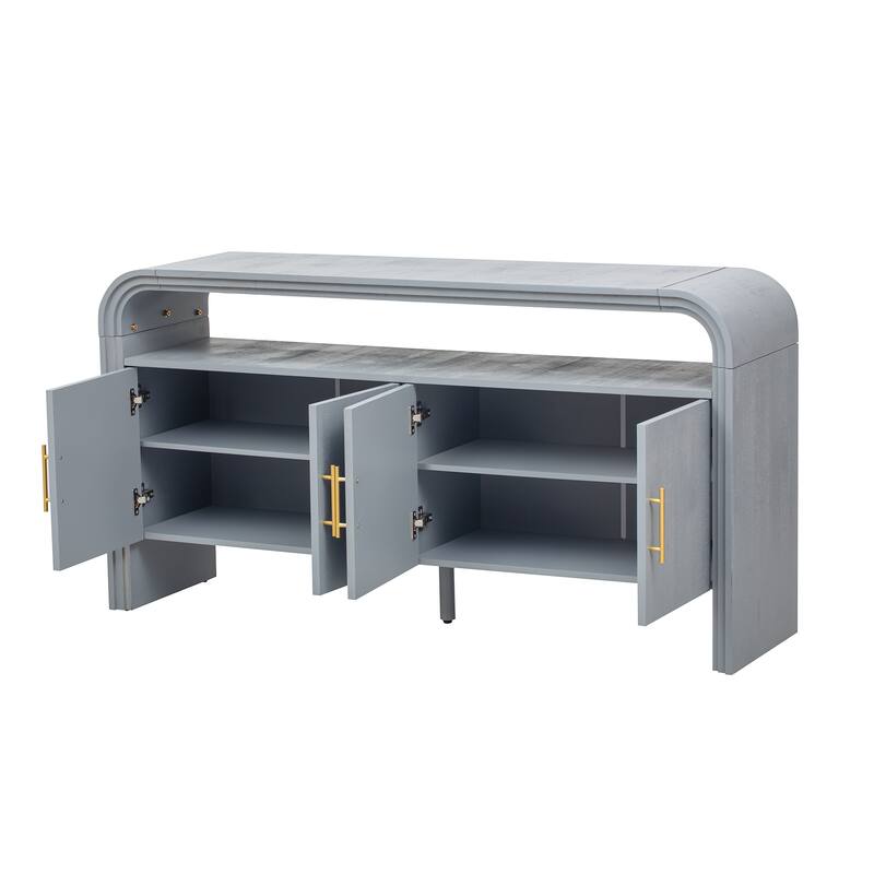 4 Door Arched Sideboard Console Table with Fir Wood Legs, Wooden Display Case Storage Cabinet with Metal Door Handle