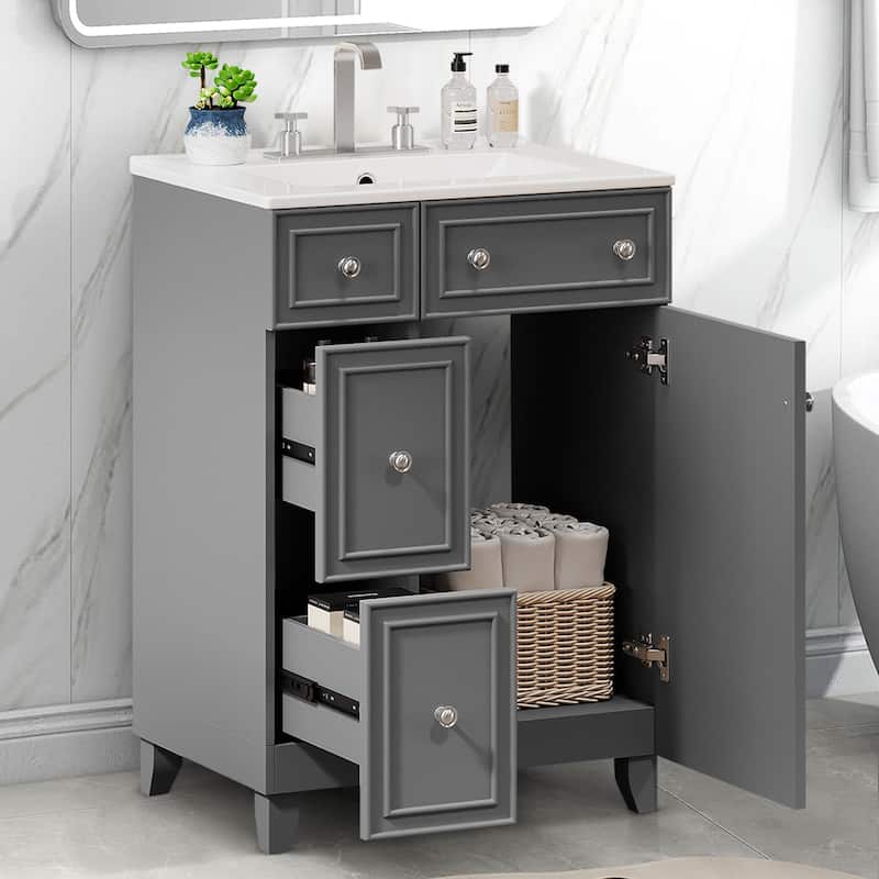 24" Bathroom Vanity Cabinet with Ceramic Sink