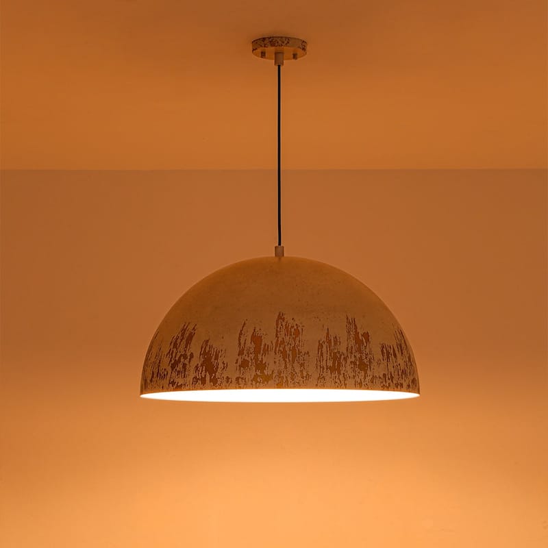 European Artisanal Antique Gold Patina Iron Oversized Dome Pendant