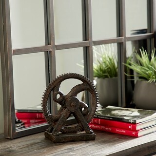 Brown Polystone Gear Sculpture - 8 x 4 x 9