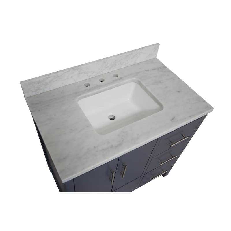 KitchenBathCollection California 36" Bathroom Vanity with Carrara Marble Top