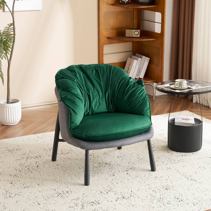 Modern Velvet Accent Chair with Wooden Frame and Black Metal Legs for Living Room or Lounge Seating - 27.4"L x 27"W x 29.1"H