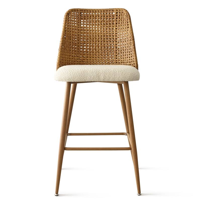 27" Upholstered Boucle Rattan Counter Stool (Set of 6)