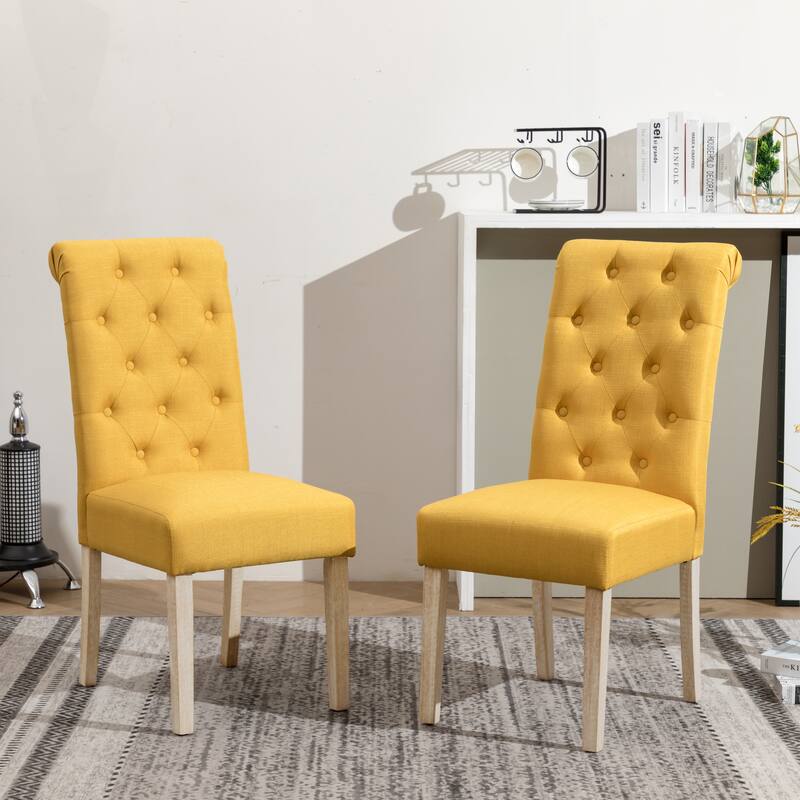 Contemporary 5-Piece Dining Set with Round Table and Button-Tufted Chairs - Solid Wood Construction for Lasting Durability