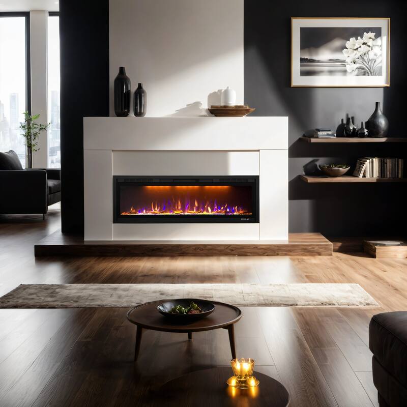 Smart 60” WiFi-Enabled Electric Fireplace, in-Wall Recessed