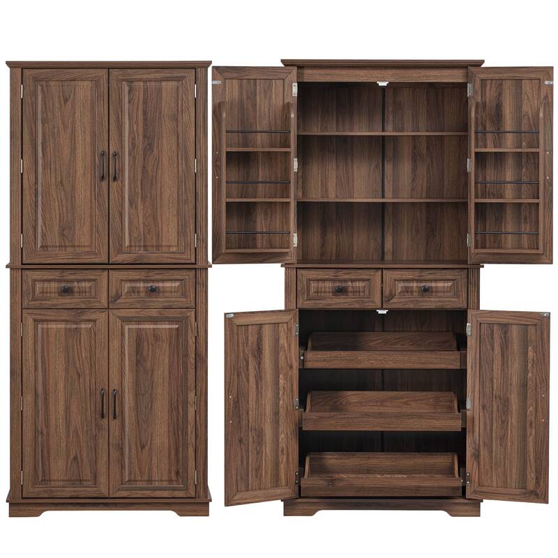 Kitchen Pantry Storage Cabinet Cupboard with 3 Pull Out Organizers