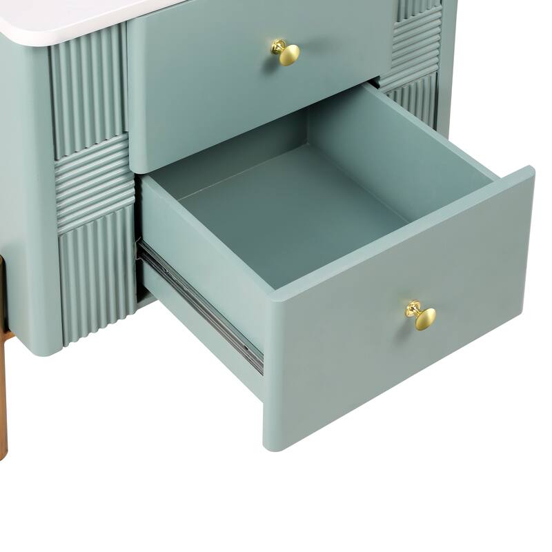 Roomfitters Modern Nightstand with 2 Storage Drawers, Fluted Bedside Table with Gold Metal Handles and Legs