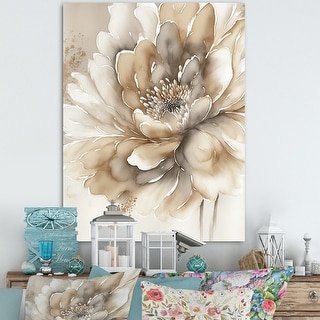 Designart 'Single Beige Flower IV' Floral & Botanical Canvas Wall Art