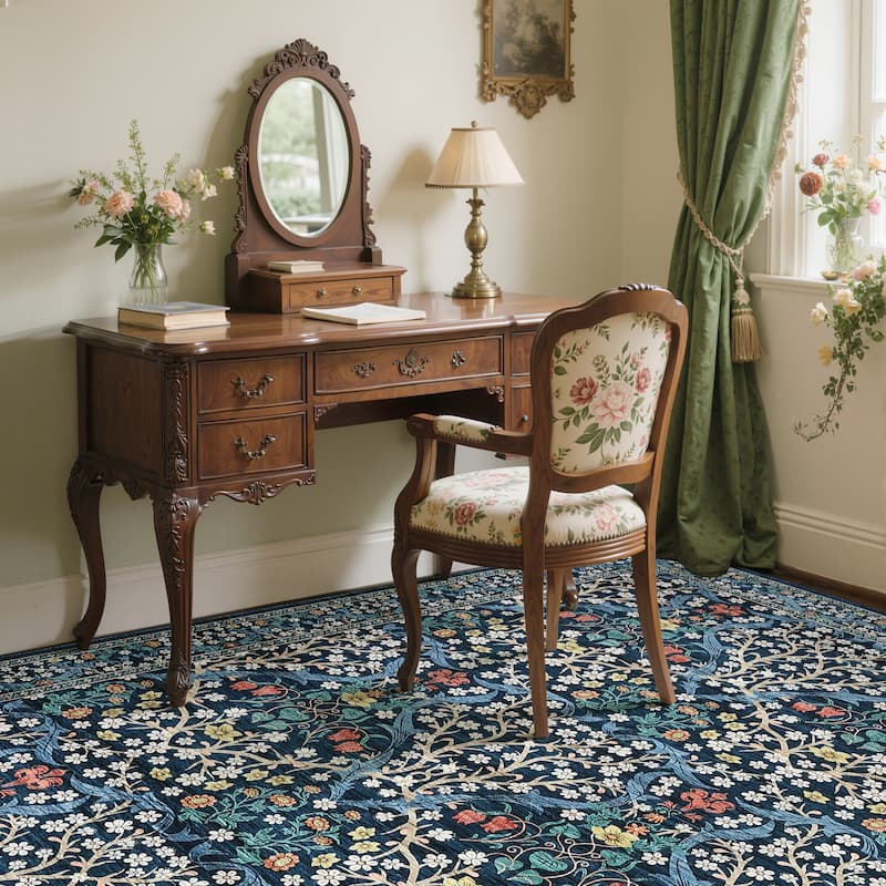 Floral Area Rugs for Living Room Bedroom Indoor Soft Low Pile Non-Slip Rug Farmhouse Rug Home Decor