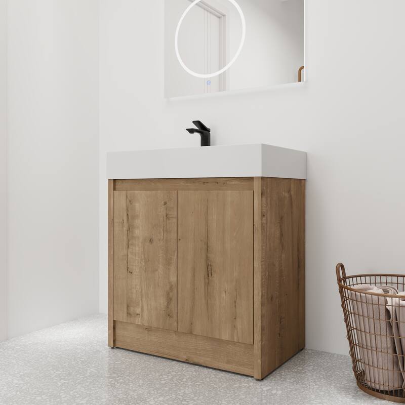Bathroom Vanity With Sink In 24/30 Inch, Freestanding Bathroom Vanity With Soft Close Door And Adjustable Shelves