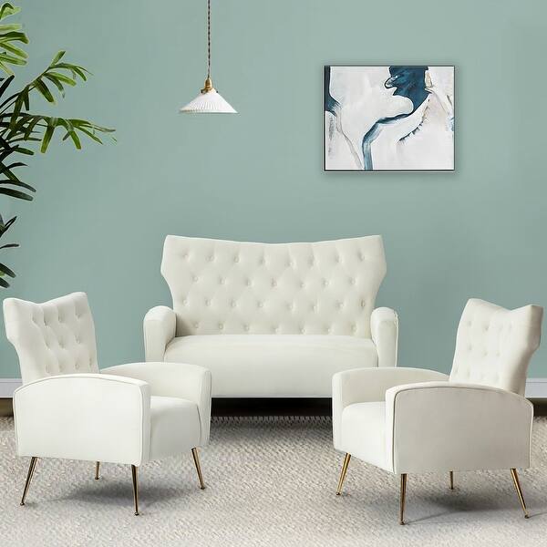 slide 1 of 91, Danita 3 Piece Living Room Set with Tufted Back IVORY